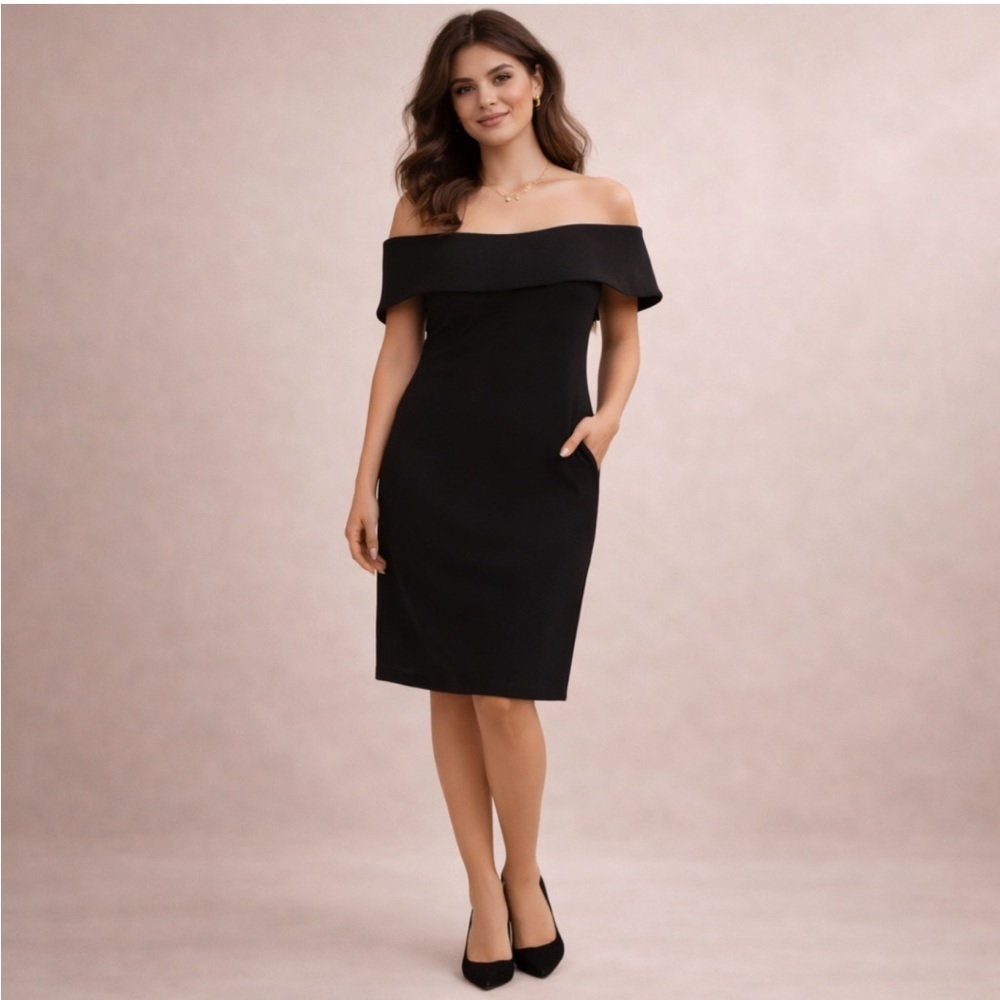 Chamberlain Henry Black Off Shoulder Cocktail Dress Size M